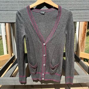 Theory Women’s Chelsea B Gray Fuchsia Cotton Cashmere Blend Cardigan Sz S